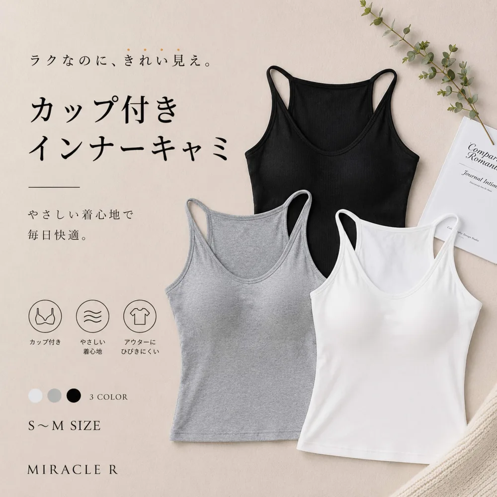 カップ付き インナーキャミソール（リブ・3色） 商品詳細画像 2