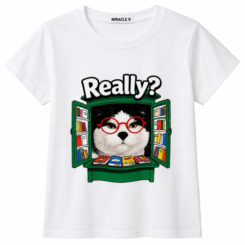 「Really?」猫プリント 半袖Tシャツの商品写真